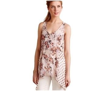 Vanessa Virginia Anthropologie Womens Garden Pop Hanky Hem Floral Blouse Size L